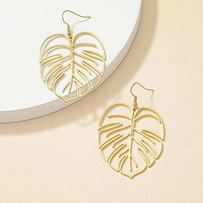 Stainless Steel Bohemian Hollow Exaggerated Leaf Dangle Drop Earring for Women Lady Geometric Female Jewelry