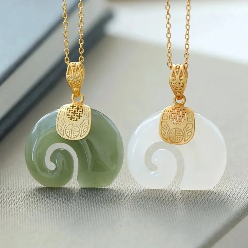 Choker Jewelry Boutique Natural Stone Hetian Jade Elephant Pendant 18K Gold Plated Chain Necklace for Women Birthday Anniversary