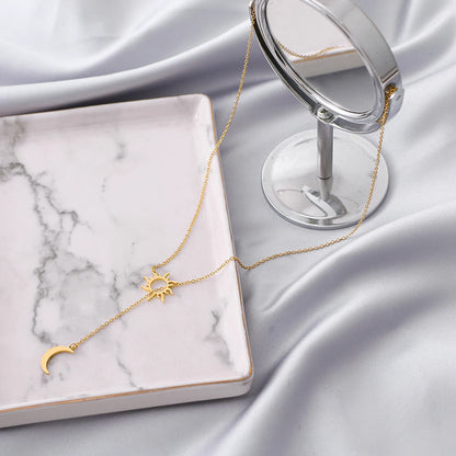 2022 New Stainless Steel Sun Totem and Moon Necklace for Women Fashionable Exquisite Summer Must-Have Party for Friend Jewelry