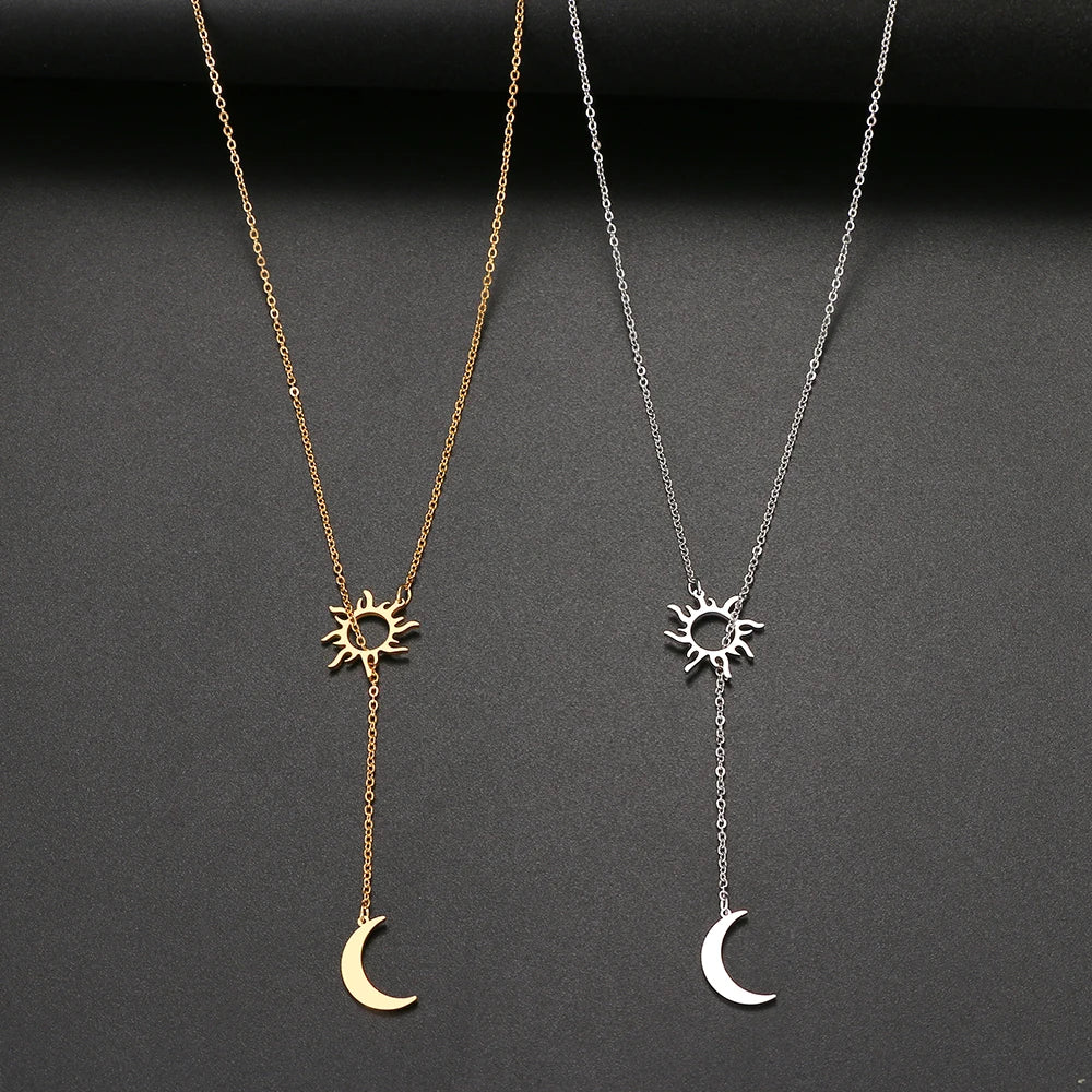 2022 New Stainless Steel Sun Totem and Moon Necklace for Women Fashionable Exquisite Summer Must-Have Party for Friend Jewelry
