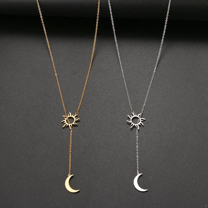 2022 New Stainless Steel Sun Totem and Moon Necklace for Women Fashionable Exquisite Summer Must-Have Party for Friend Jewelry