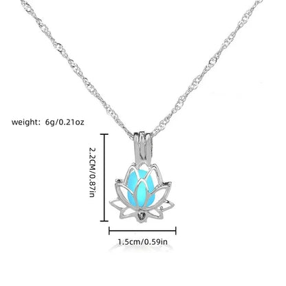 Luminous Glowing in the Dark Moon Lotus Flower Shaped Pendant Necklace for Women Yoga Prayer