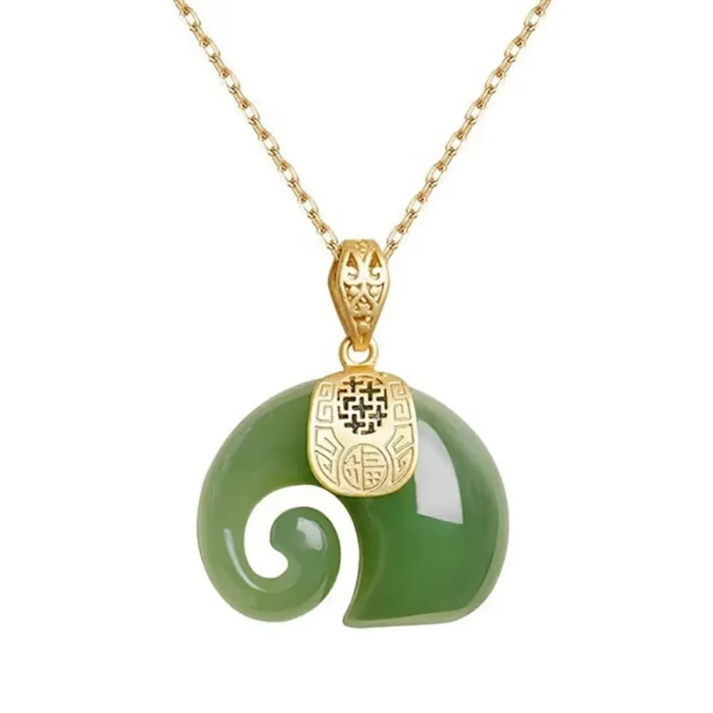Choker Jewelry Boutique Natural Stone Hetian Jade Elephant Pendant 18K Gold Plated Chain Necklace for Women Birthday Anniversary