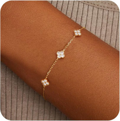 Birthstone Gold Clover Bracelet Dainty 14K Gold Plated Cute Friendship Stackable Bracelets for Women No Tarnish Trendy Charm Best Friend Bracelet Stack for Birthday Jewelry