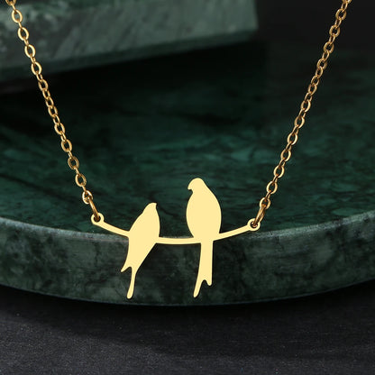 Stainless Steel Necklaces Two Bird Animals Charm Pendant Chain Fashion Necklace for Women Jewelry Wedding Party Girls Gifts 1Pcs