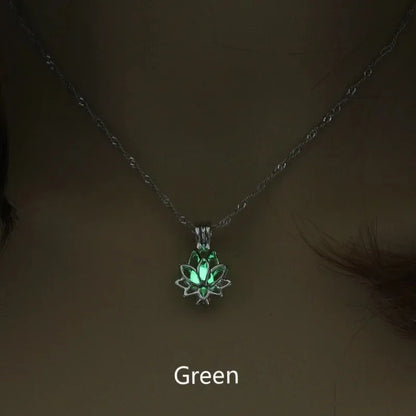 Luminous Glowing in the Dark Moon Lotus Flower Shaped Pendant Necklace for Women Yoga Prayer