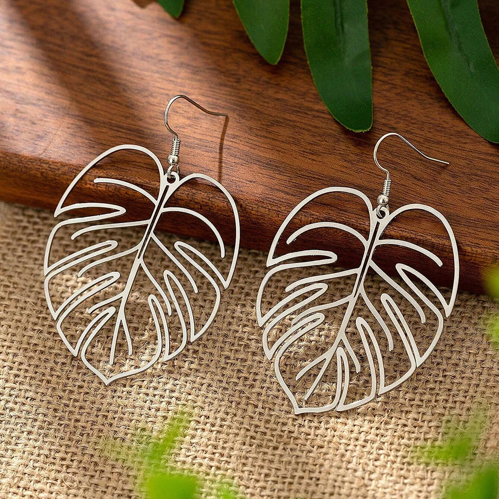 Stainless Steel Bohemian Hollow Exaggerated Leaf Dangle Drop Earring for Women Lady Geometric Female Jewelry