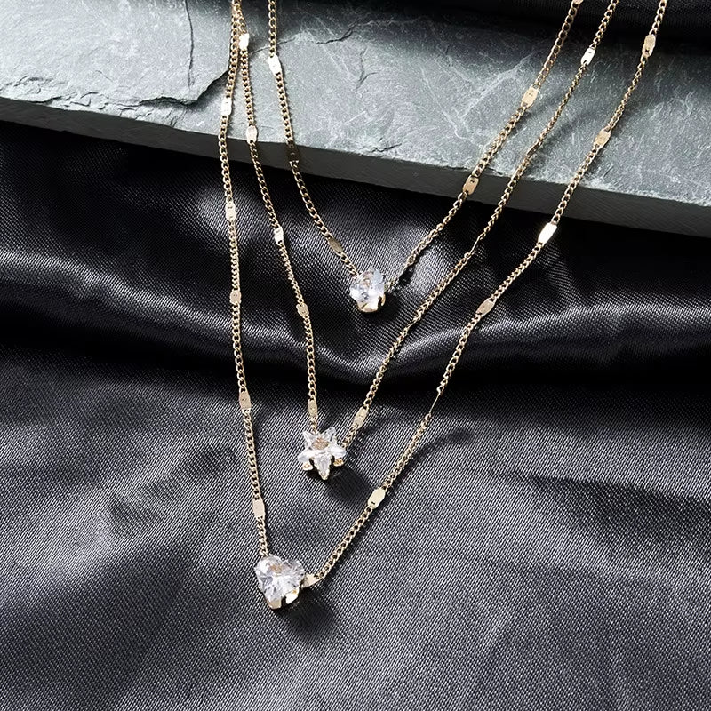 Trendy Zircon Pendant Necklace for Women Multilayer Chain Choker Fashion Female Party Shiny Jewelry Gift