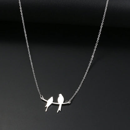 Stainless Steel Necklaces Two Bird Animals Charm Pendant Chain Fashion Necklace for Women Jewelry Wedding Party Girls Gifts 1Pcs