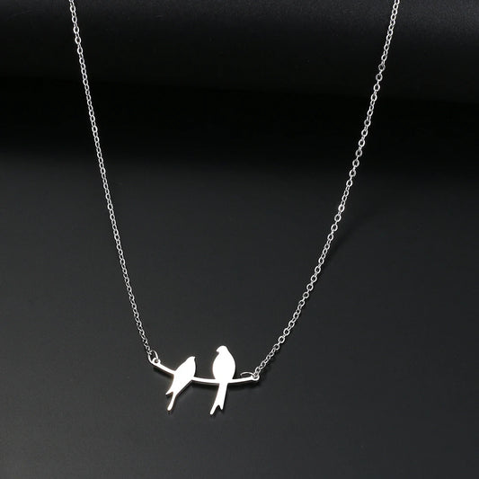 Stainless Steel Necklaces Two Bird Animals Charm Pendant Chain Fashion Necklace for Women Jewelry Wedding Party Girls Gifts 1Pcs