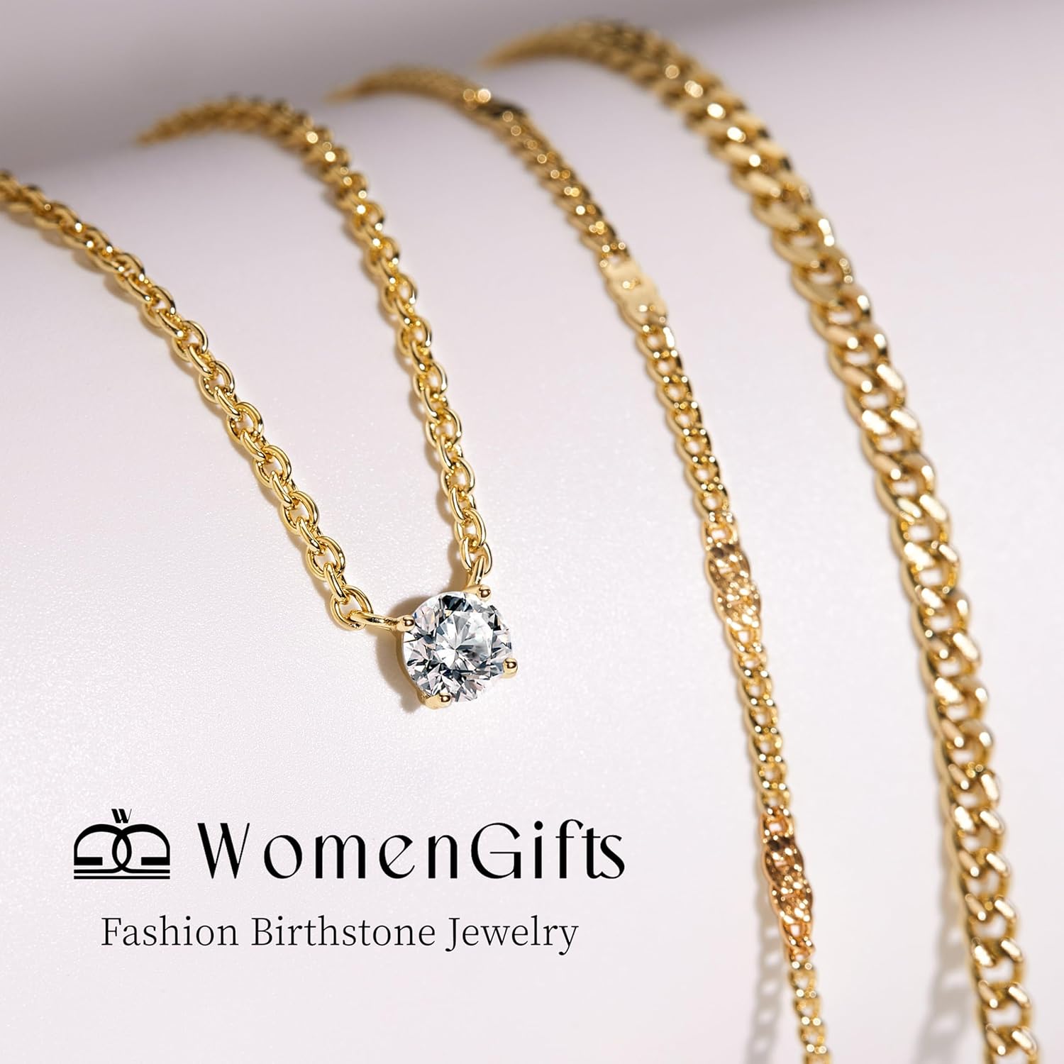 Layered Gold Necklaces for Women, 14K Gold Sterling Silver Plated Dainty Pendant Necklace Set Non Tarnish, Chunky Stackable Cuban Chain Choker, Trendy Personalized Birthstone Jewelry Gift for Mom