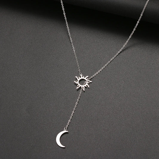 2022 New Stainless Steel Sun Totem and Moon Necklace for Women Fashionable Exquisite Summer Must-Have Party for Friend Jewelry