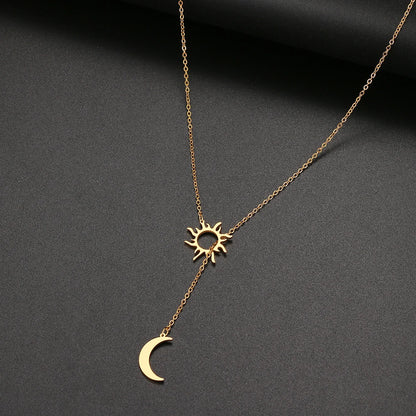 2022 New Stainless Steel Sun Totem and Moon Necklace for Women Fashionable Exquisite Summer Must-Have Party for Friend Jewelry