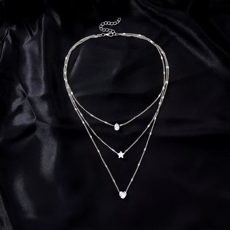 Trendy Zircon Pendant Necklace for Women Multilayer Chain Choker Fashion Female Party Shiny Jewelry Gift