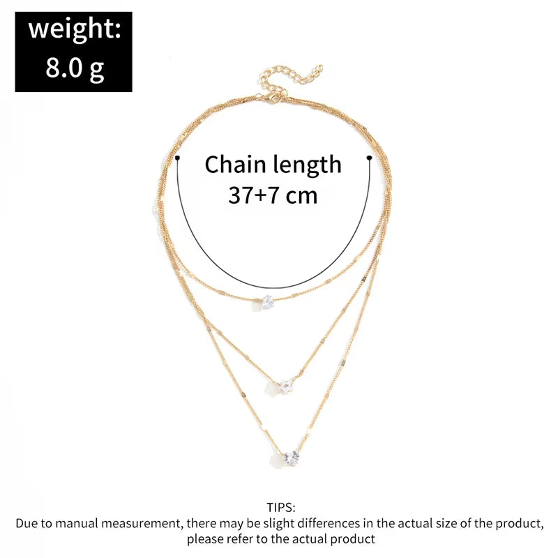 Trendy Zircon Pendant Necklace for Women Multilayer Chain Choker Fashion Female Party Shiny Jewelry Gift