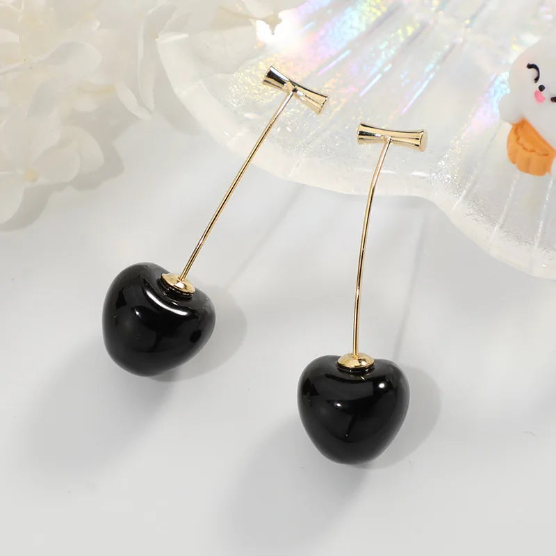 Small Fresh Red Cherry Drop Earrings Ladies Stylish Sweet Resin Fruit Dangle Earrings Delicate Everyday Party Accessories