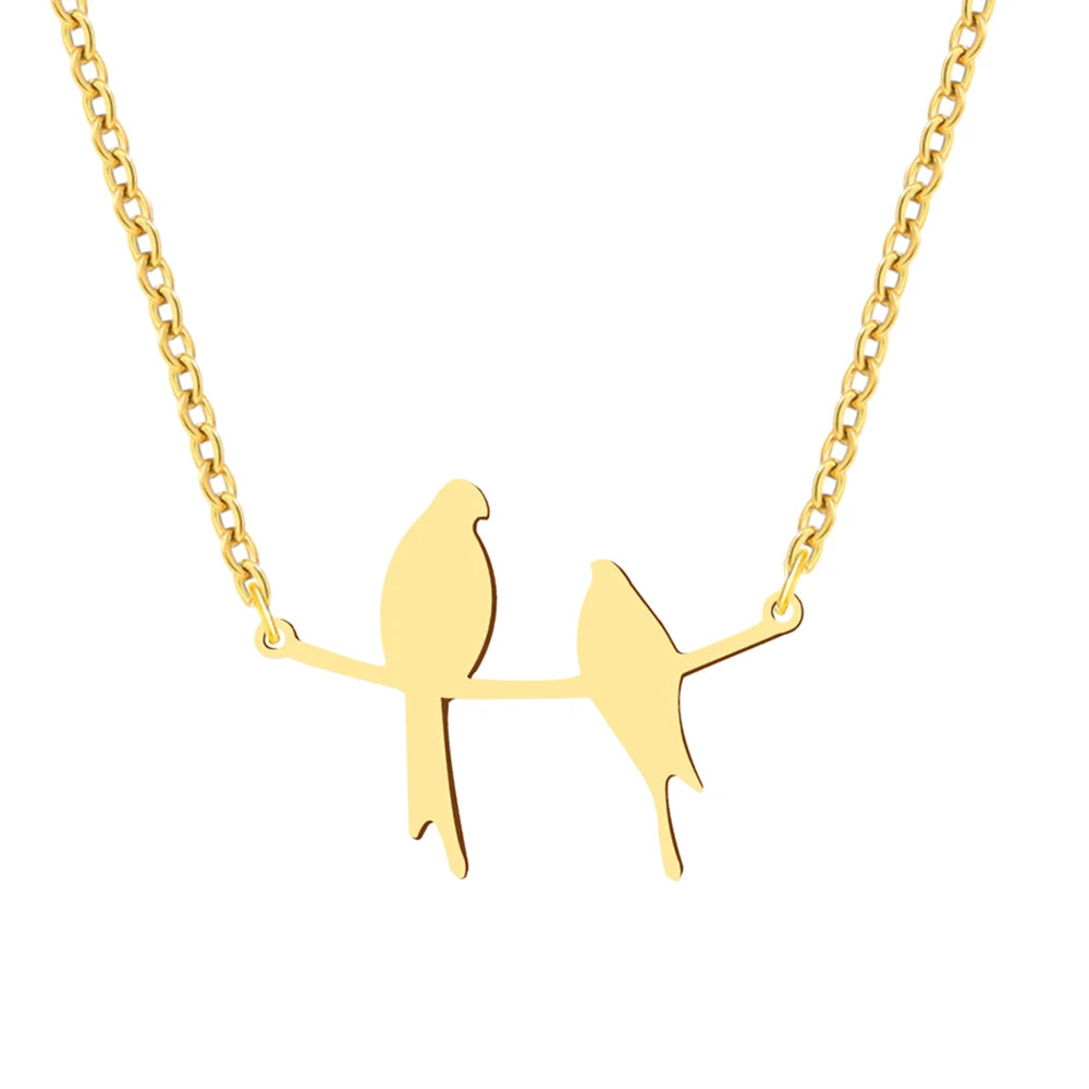 Stainless Steel Necklaces Two Bird Animals Charm Pendant Chain Fashion Necklace for Women Jewelry Wedding Party Girls Gifts 1Pcs