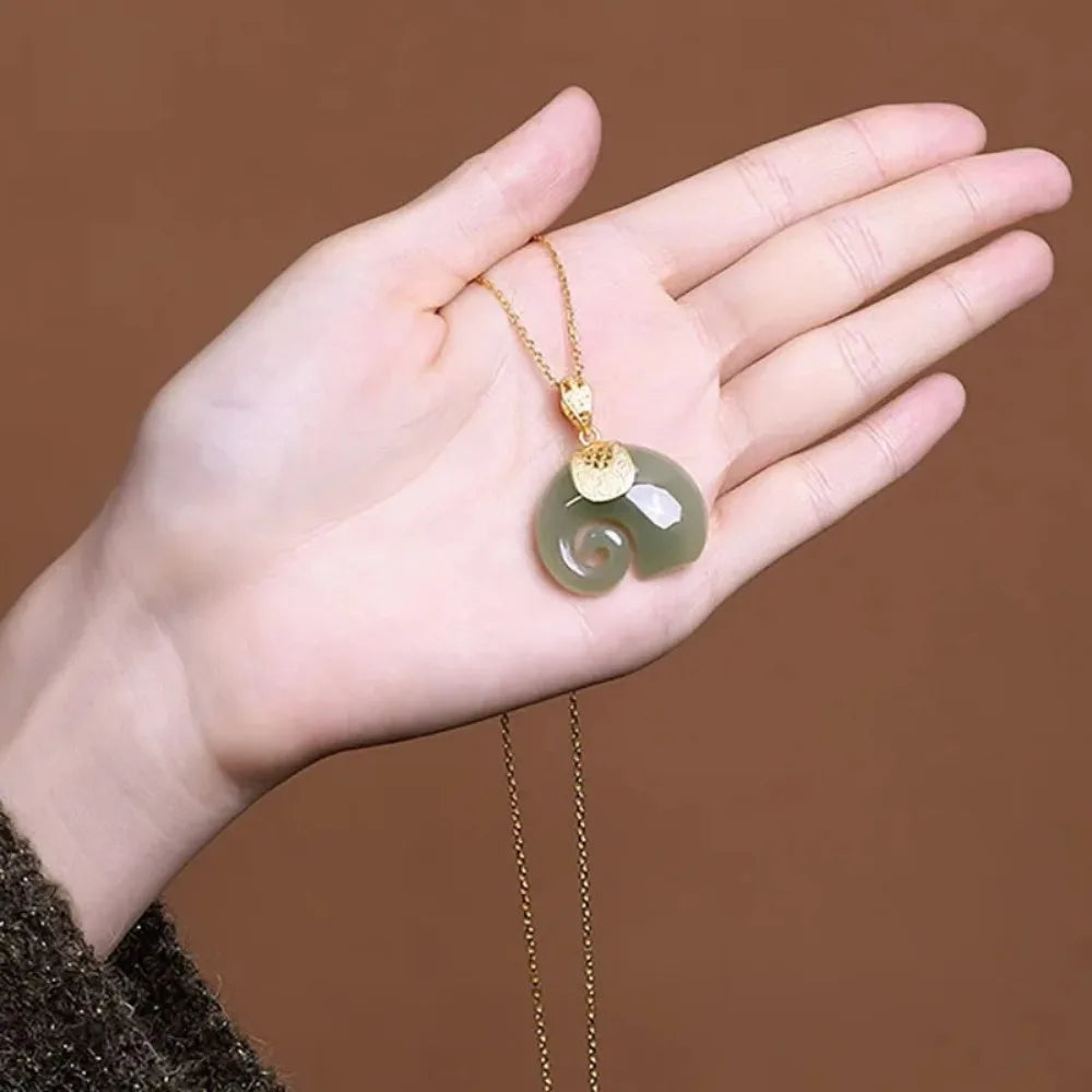 Choker Jewelry Boutique Natural Stone Hetian Jade Elephant Pendant 18K Gold Plated Chain Necklace for Women Birthday Anniversary