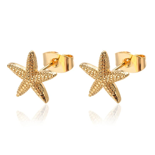 Vintage Summer Starfish Stainless Steel Stud Earrings for Women Simple Star Shell Earrings Stud Ocean Party Jewelry Gift 2025