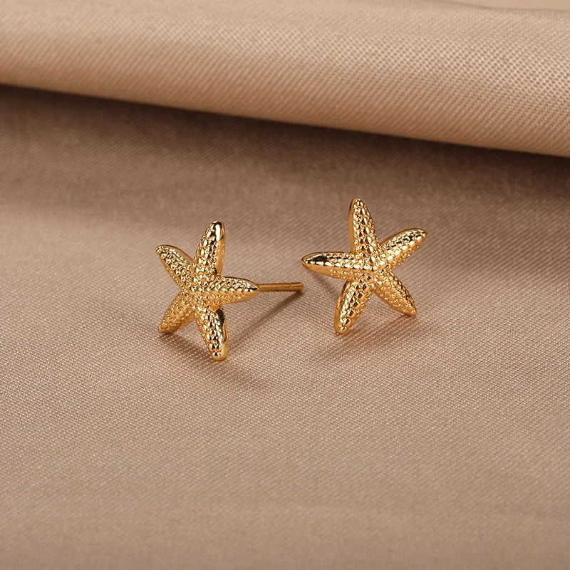 Vintage Summer Starfish Stainless Steel Stud Earrings for Women Simple Star Shell Earrings Stud Ocean Party Jewelry Gift 2025