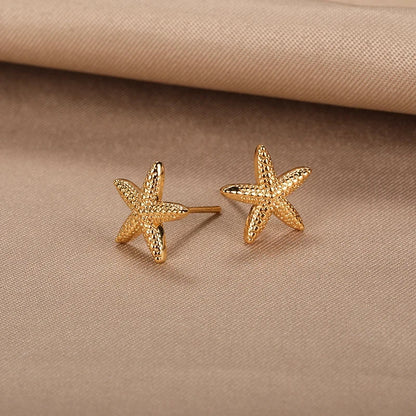 Vintage Summer Starfish Stainless Steel Stud Earrings for Women Simple Star Shell Earrings Stud Ocean Party Jewelry Gift 2025