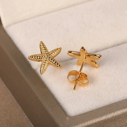Vintage Summer Starfish Stainless Steel Stud Earrings for Women Simple Star Shell Earrings Stud Ocean Party Jewelry Gift 2025