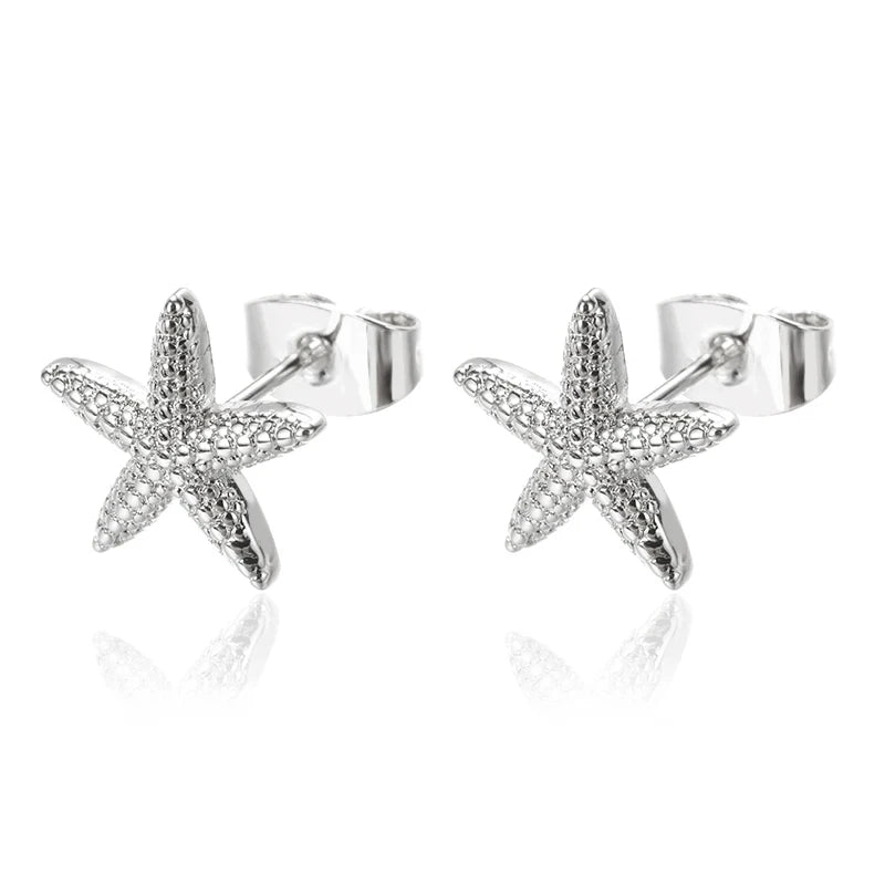 Vintage Summer Starfish Stainless Steel Stud Earrings for Women Simple Star Shell Earrings Stud Ocean Party Jewelry Gift 2025