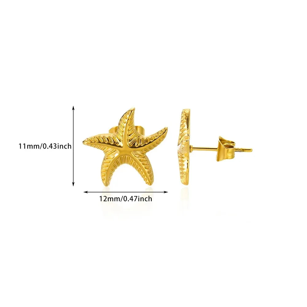 Vintage Summer Starfish Stainless Steel Stud Earrings for Women Simple Star Shell Earrings Stud Ocean Party Jewelry Gift 2025