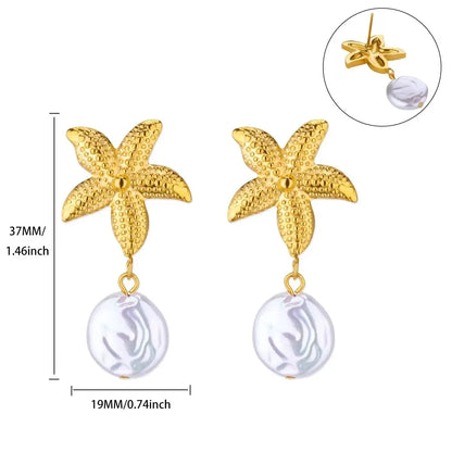 Vintage Summer Starfish Stainless Steel Stud Earrings for Women Simple Star Shell Earrings Stud Ocean Party Jewelry Gift 2025