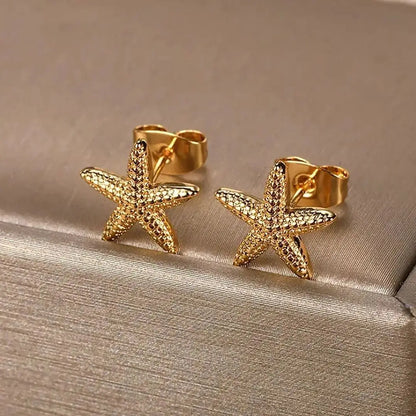 Vintage Summer Starfish Stainless Steel Stud Earrings for Women Simple Star Shell Earrings Stud Ocean Party Jewelry Gift 2025