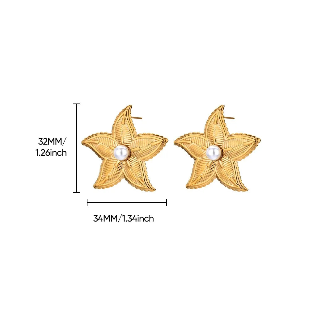 Vintage Summer Starfish Stainless Steel Stud Earrings for Women Simple Star Shell Earrings Stud Ocean Party Jewelry Gift 2025