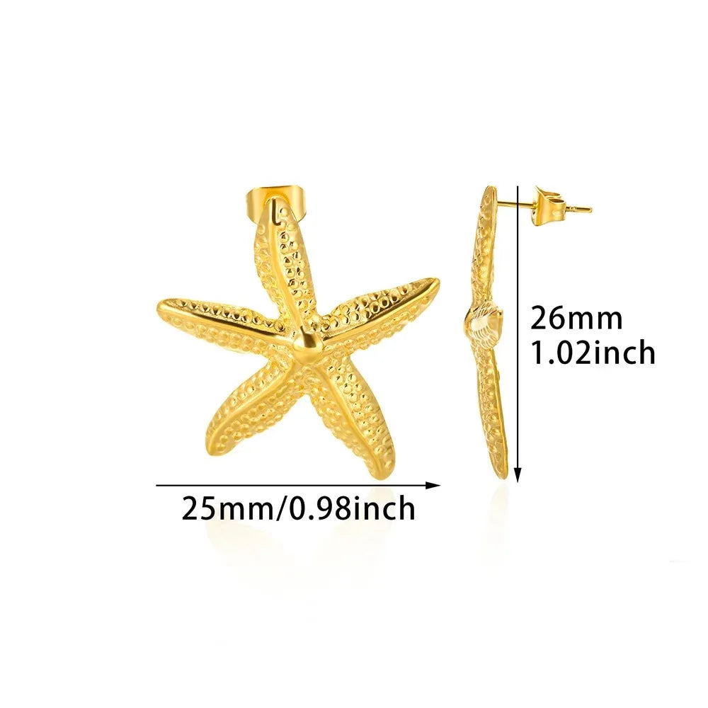 Vintage Summer Starfish Stainless Steel Stud Earrings for Women Simple Star Shell Earrings Stud Ocean Party Jewelry Gift 2025
