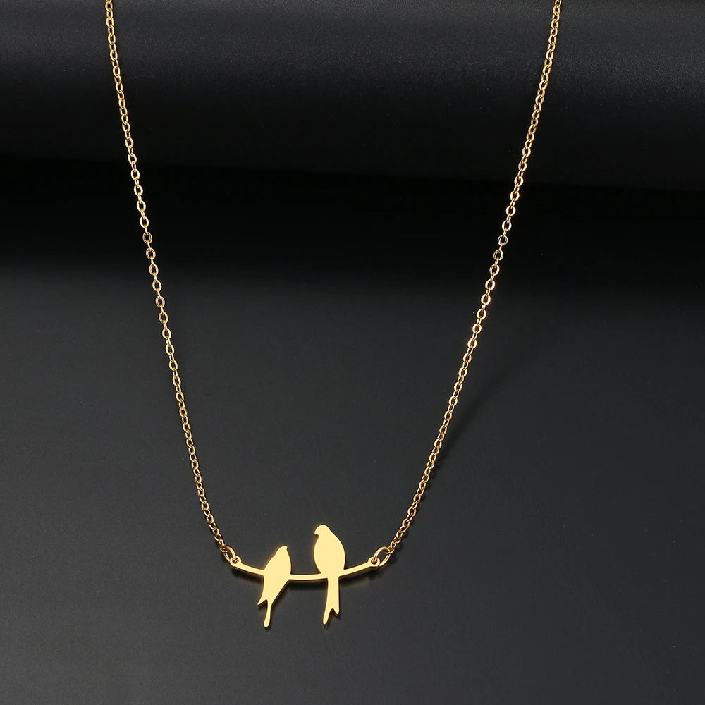 Stainless Steel Necklaces Two Bird Animals Charm Pendant Chain Fashion Necklace for Women Jewelry Wedding Party Girls Gifts 1Pcs