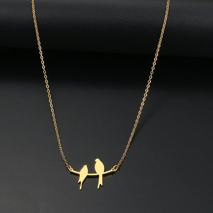 Stainless Steel Necklaces Two Bird Animals Charm Pendant Chain Fashion Necklace for Women Jewelry Wedding Party Girls Gifts 1Pcs