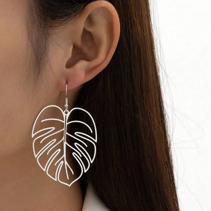Stainless Steel Bohemian Hollow Exaggerated Leaf Dangle Drop Earring for Women Lady Geometric Female Jewelry