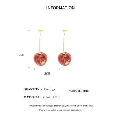 Small Fresh Red Cherry Drop Earrings Ladies Stylish Sweet Resin Fruit Dangle Earrings Delicate Everyday Party Accessories