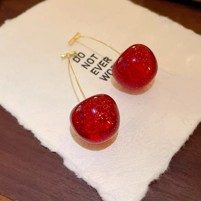 Small Fresh Red Cherry Drop Earrings Ladies Stylish Sweet Resin Fruit Dangle Earrings Delicate Everyday Party Accessories