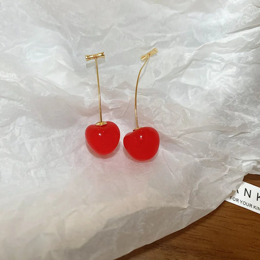 Small Fresh Red Cherry Drop Earrings Ladies Stylish Sweet Resin Fruit Dangle Earrings Delicate Everyday Party Accessories