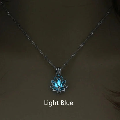 Luminous Glowing in the Dark Moon Lotus Flower Shaped Pendant Necklace for Women Yoga Prayer