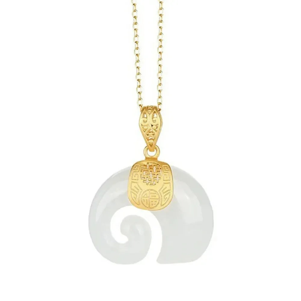 Choker Jewelry Boutique Natural Stone Hetian Jade Elephant Pendant 18K Gold Plated Chain Necklace for Women Birthday Anniversary