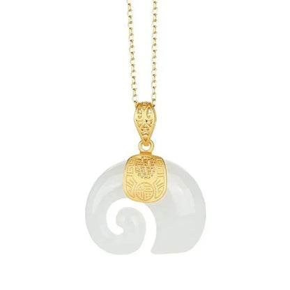 Choker Jewelry Boutique Natural Stone Hetian Jade Elephant Pendant 18K Gold Plated Chain Necklace for Women Birthday Anniversary