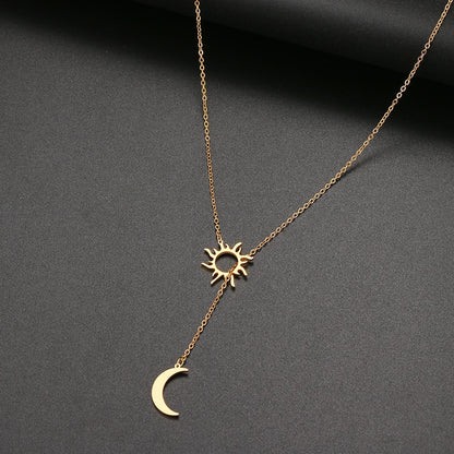 2022 New Stainless Steel Sun Totem and Moon Necklace for Women Fashionable Exquisite Summer Must-Have Party for Friend Jewelry