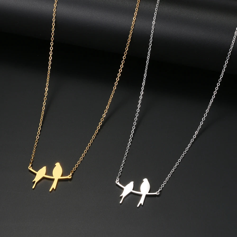Stainless Steel Necklaces Two Bird Animals Charm Pendant Chain Fashion Necklace for Women Jewelry Wedding Party Girls Gifts 1Pcs
