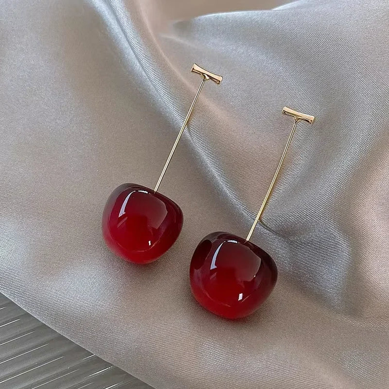 Small Fresh Red Cherry Drop Earrings Ladies Stylish Sweet Resin Fruit Dangle Earrings Delicate Everyday Party Accessories