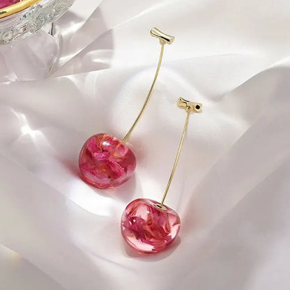 Small Fresh Red Cherry Drop Earrings Ladies Stylish Sweet Resin Fruit Dangle Earrings Delicate Everyday Party Accessories